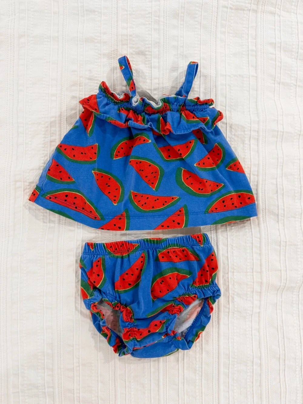 Hanna Andersson 100% Cotton Watermelon Tie-Shoulder Top & Bubble Shorts Set 2T